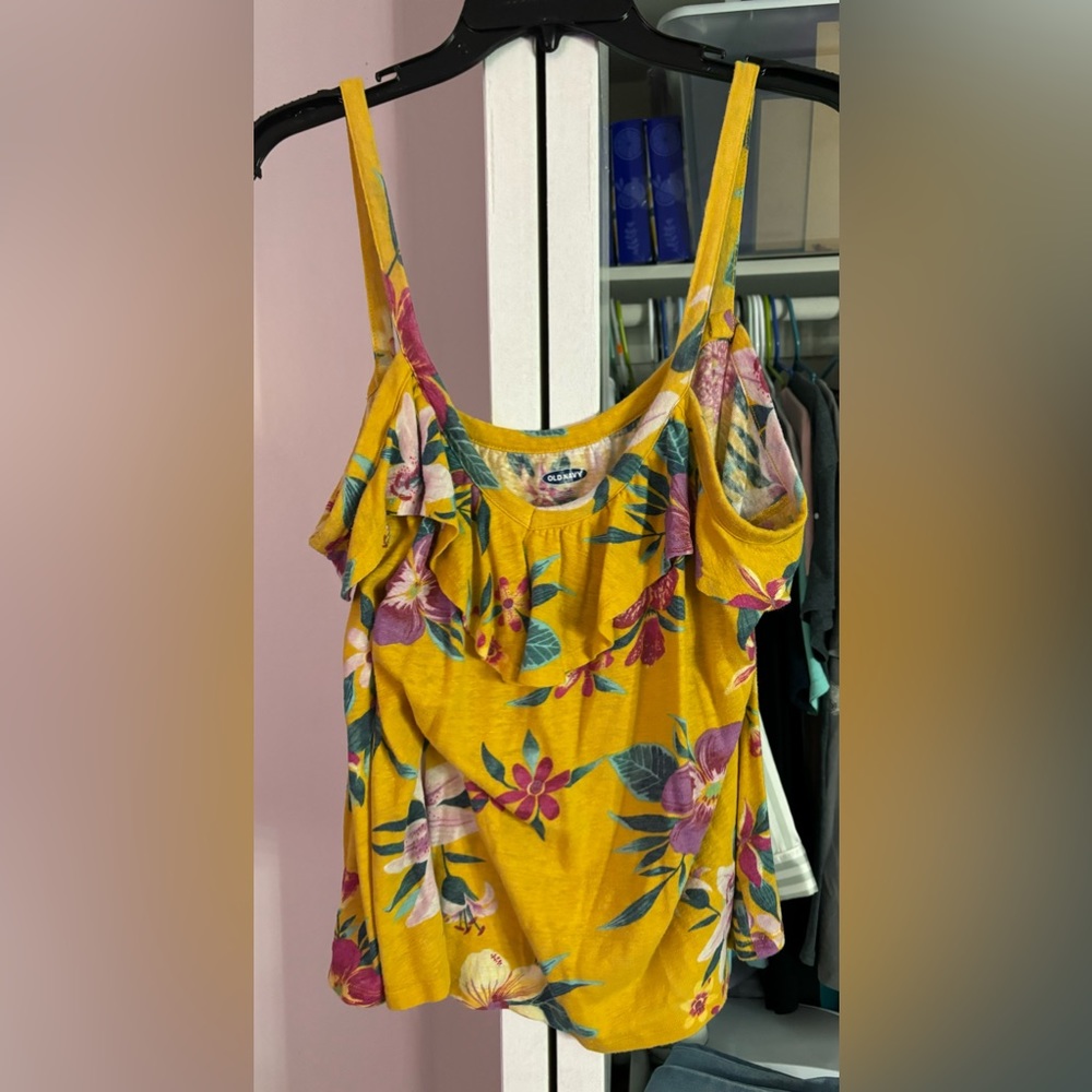 Xl old navy yellow tropical flower print tank top